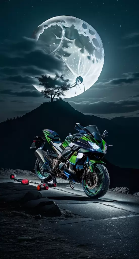 Мотоцикл на пересеченной местности при луне
